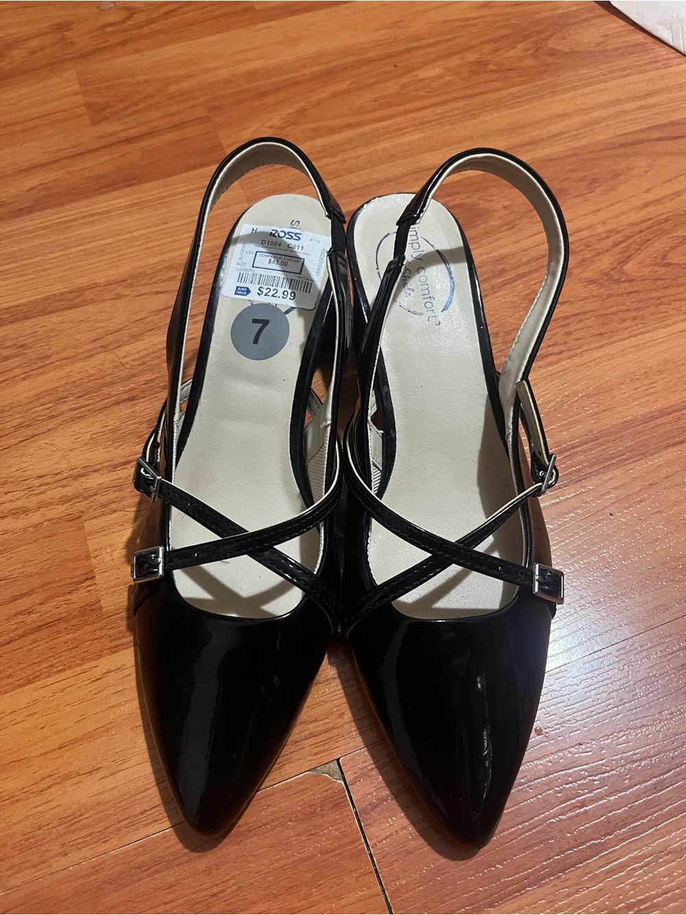 Women's Black Patent Cross-Strap Slingback Pumps